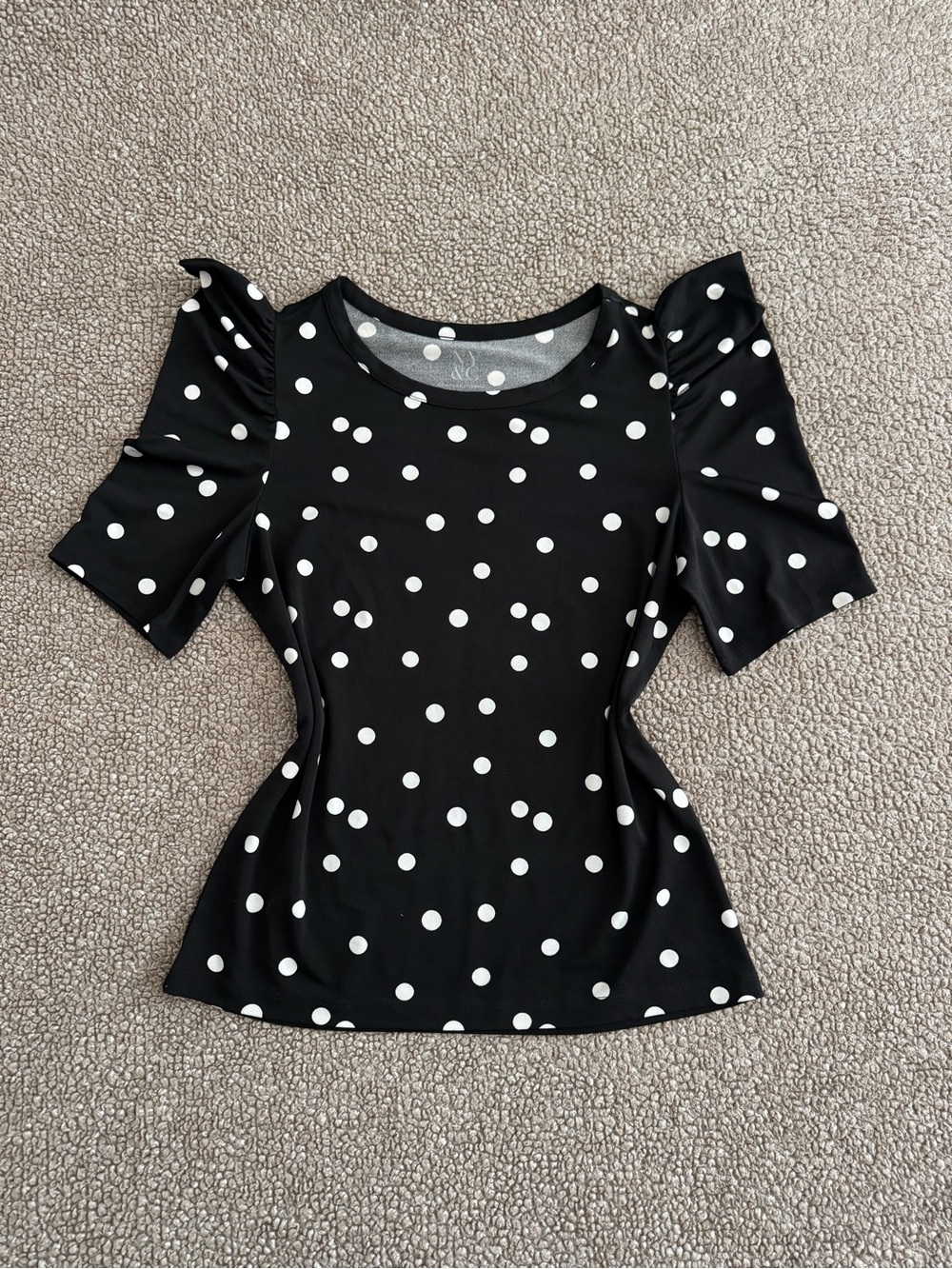 New York & Company Polka Dot Puff Sleeve Top